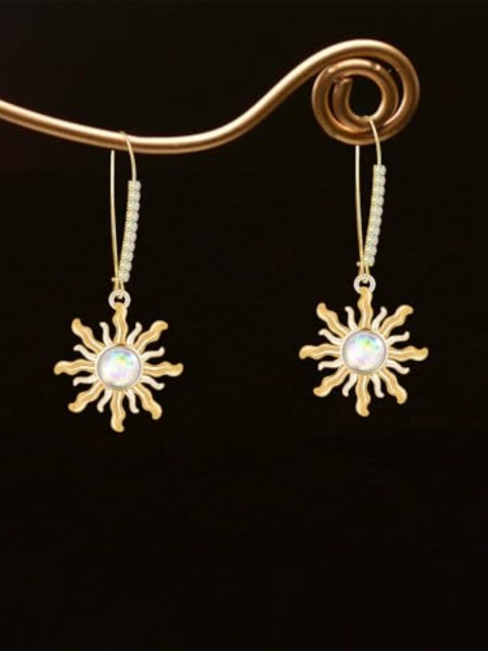 New -  Bohemian‎ Sparkly Crystal 14K Gold Sun Flower Dangle Drop Earrings